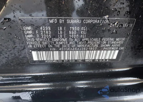 2018 Subaru Impreza 2.0I Premium from USA, damaged, VIN 4S3GKAB64J3621807